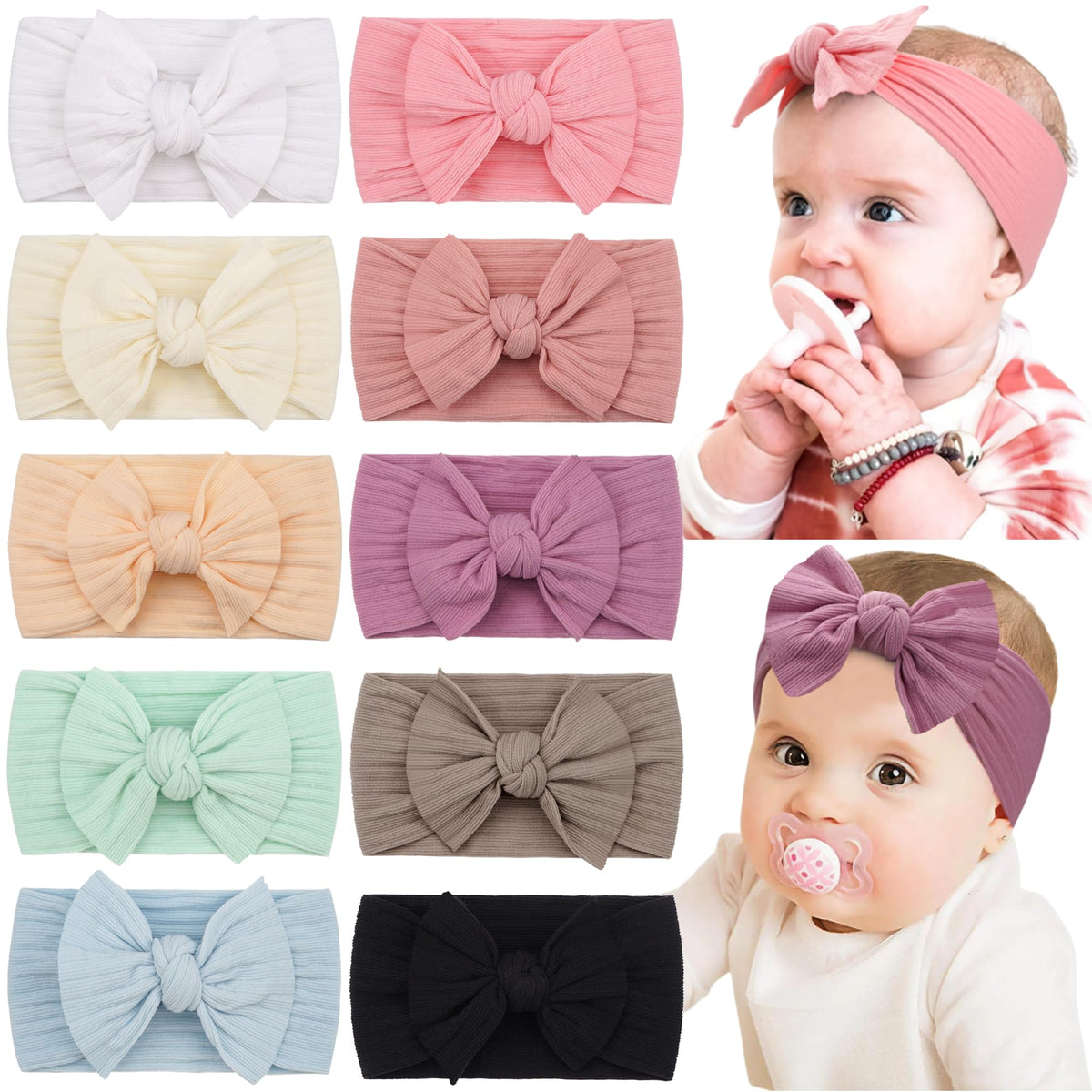 CÉLLOT 20 Colors Super Stretchy Soft Knot Baby Girl Headbands with Hair Bows Nylon Head Wrap For Newborn Baby Girls Infants Toddlers Kids
