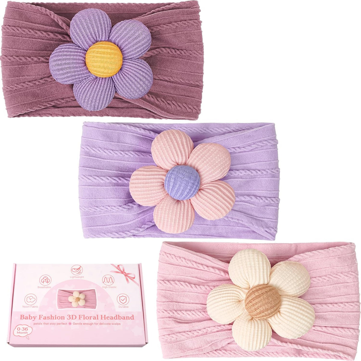 CÉLLOT 5Pcs Baby Flower Headbands Baby Girl Soft Nylon Headband for Newborn