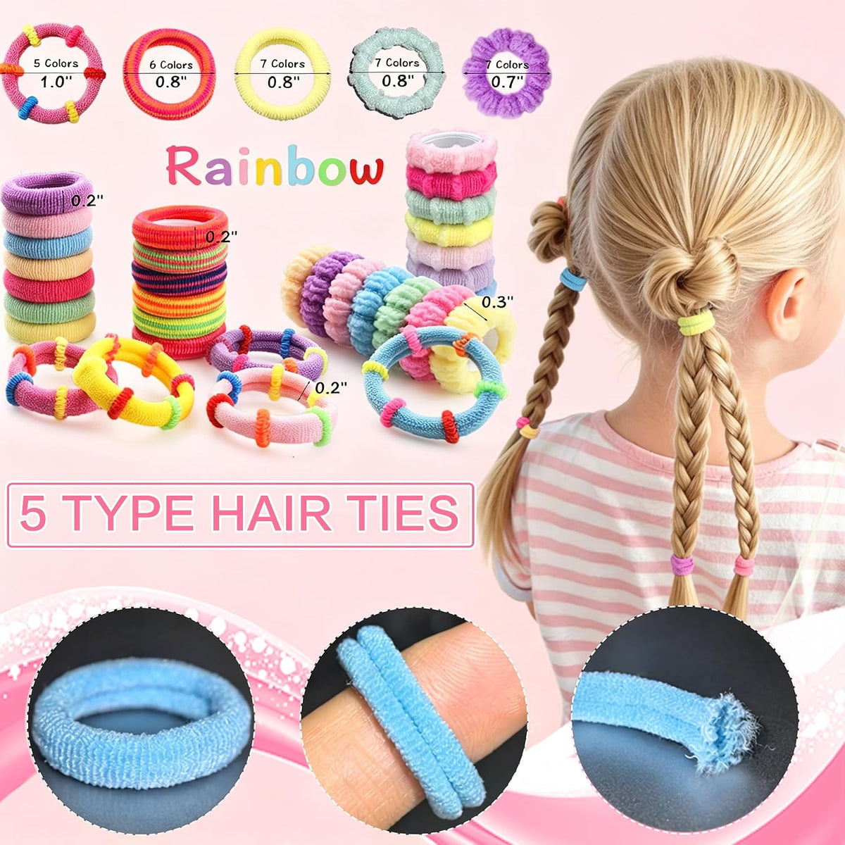 900Pcs Hair Accessories for Girls with 3-Tier Pink Organizers,Ties, Clips