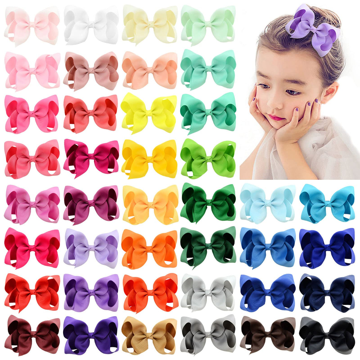 YHXX YLEN 40PCS 3Inch Hair Bows for Girls Grosgrain Ribbon Toddler Hair Bow
