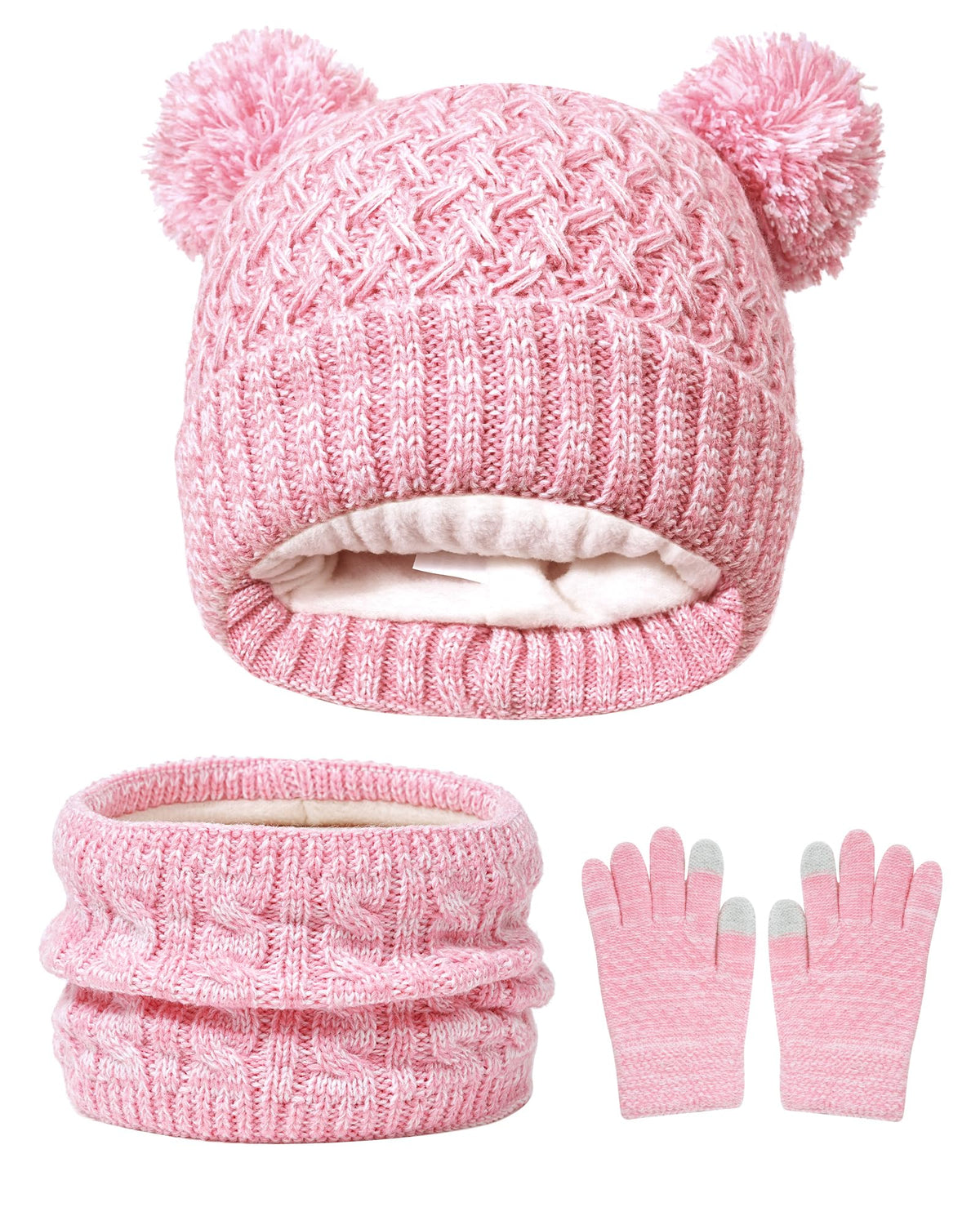 Girls Winter Set,Kids 2-14 Beanie Cap Pom Neck Warmer Gaiter Fleece Lined