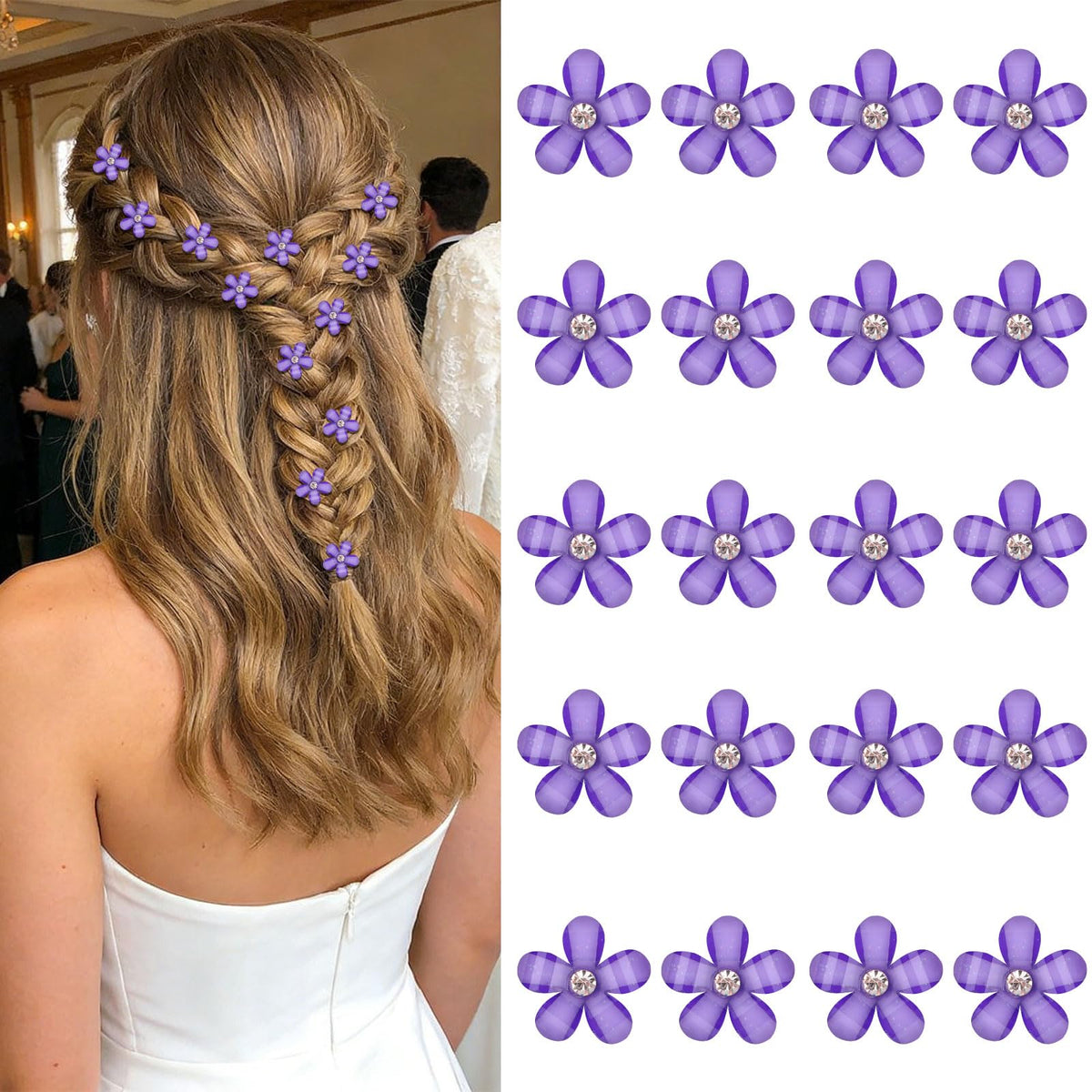 YISSION Colorful Rhinestone Hair Accessories - Mini Flower Hair Clips, Pins & Barrettes for Wedding, Bridal, Girls & Women