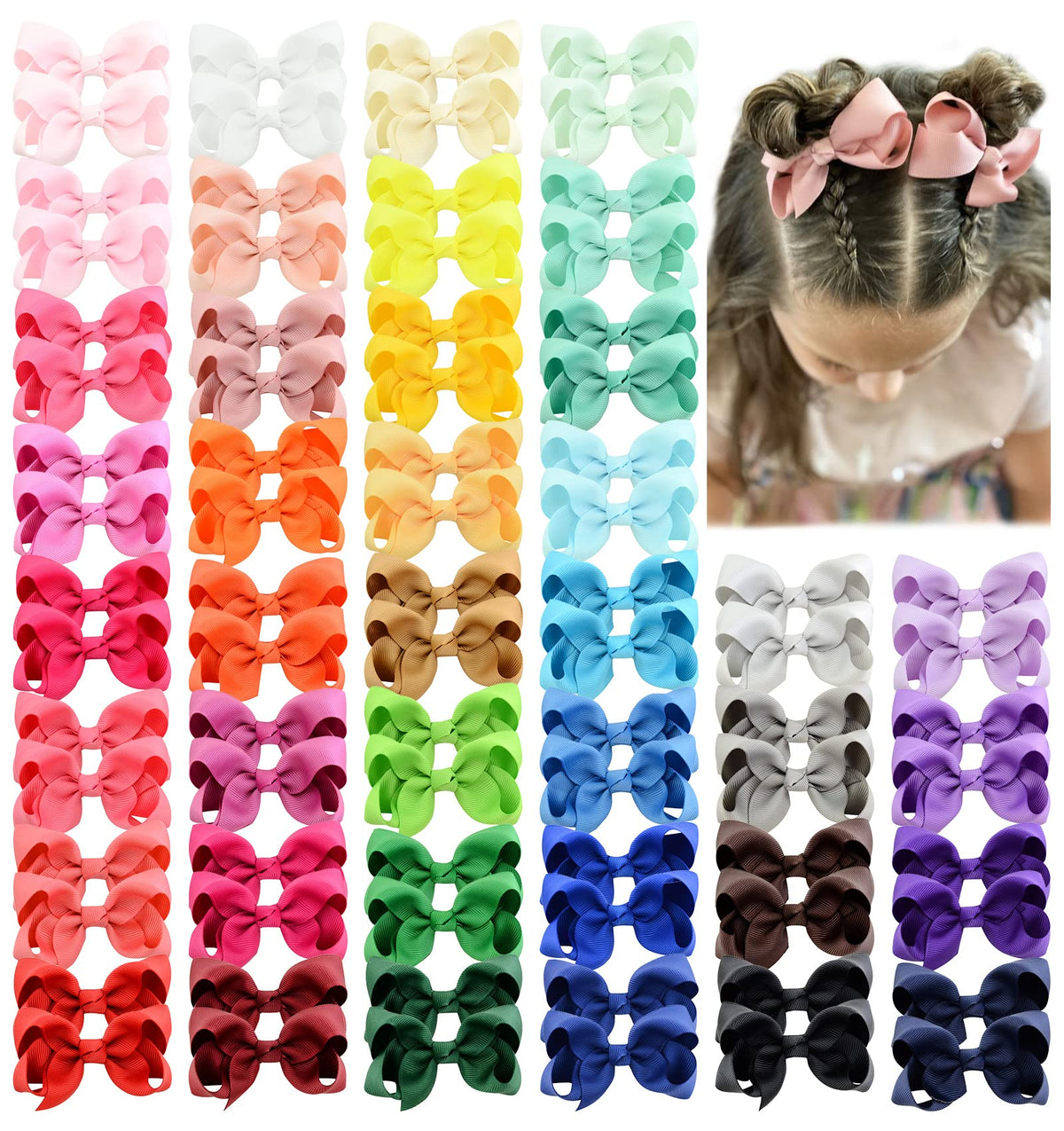 YHXX YLEN 40PCS 3Inch Hair Bows for Girls Grosgrain Ribbon Toddler Hair Bow
