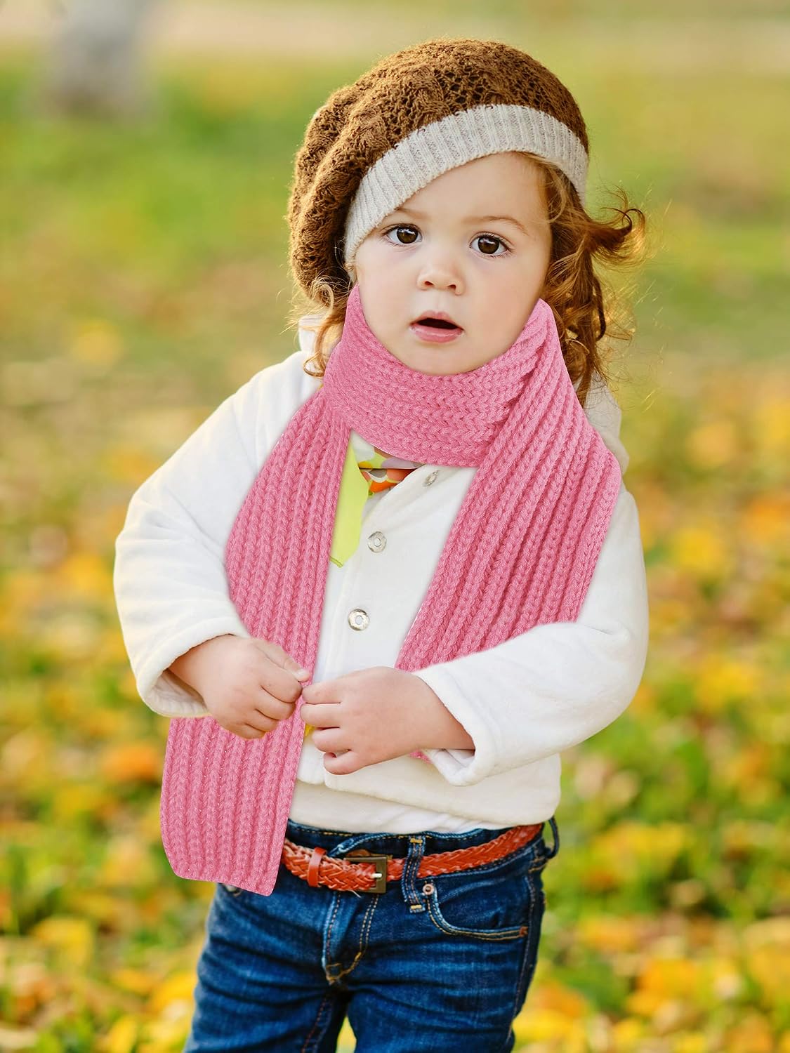 4 Pieces Kids Knitted Scarf Winter Solid Color Toddler Warmer Scarf for Boy Girl