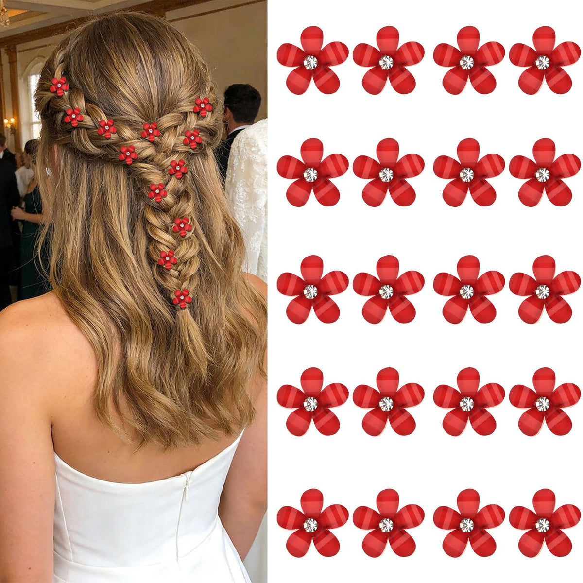 YISSION Colorful Rhinestone Hair Accessories - Mini Flower Hair Clips, Pins & Barrettes for Wedding, Bridal, Girls & Women