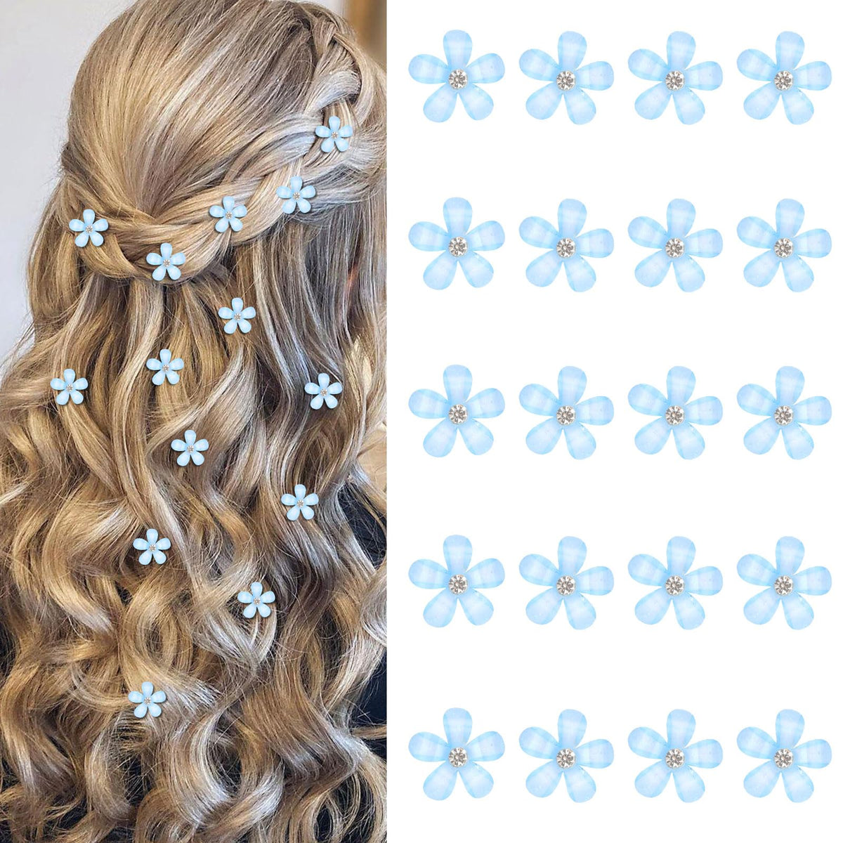 YISSION Colorful Rhinestone Hair Accessories - Mini Flower Hair Clips, Pins & Barrettes for Wedding, Bridal, Girls & Women