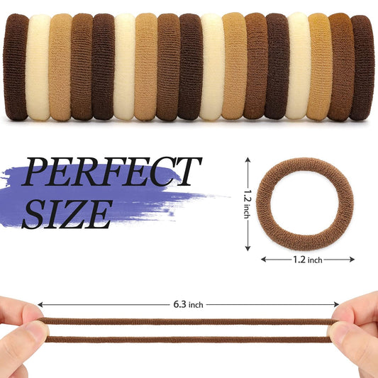 Brown Cotton Hair Ties - 100PCS Seamless Thick Elastic Ponytail Holders, No Crease, No Damage for Women, Kids, and Babies