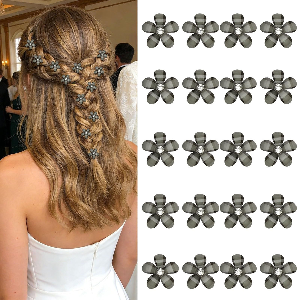 YISSION Colorful Rhinestone Hair Accessories - Mini Flower Hair Clips, Pins & Barrettes for Wedding, Bridal, Girls & Women