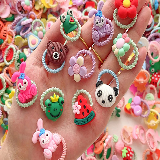 Random Colors 50 Pcs Cute Kids Hairbands Set, Floral & Fruit Designs Hair Accessory, Flower Hair Accessories, Elastic Rubber Bands, Hair Accessories Kit, Perfect for Gifts & Daily Use, Hair Style Accessory