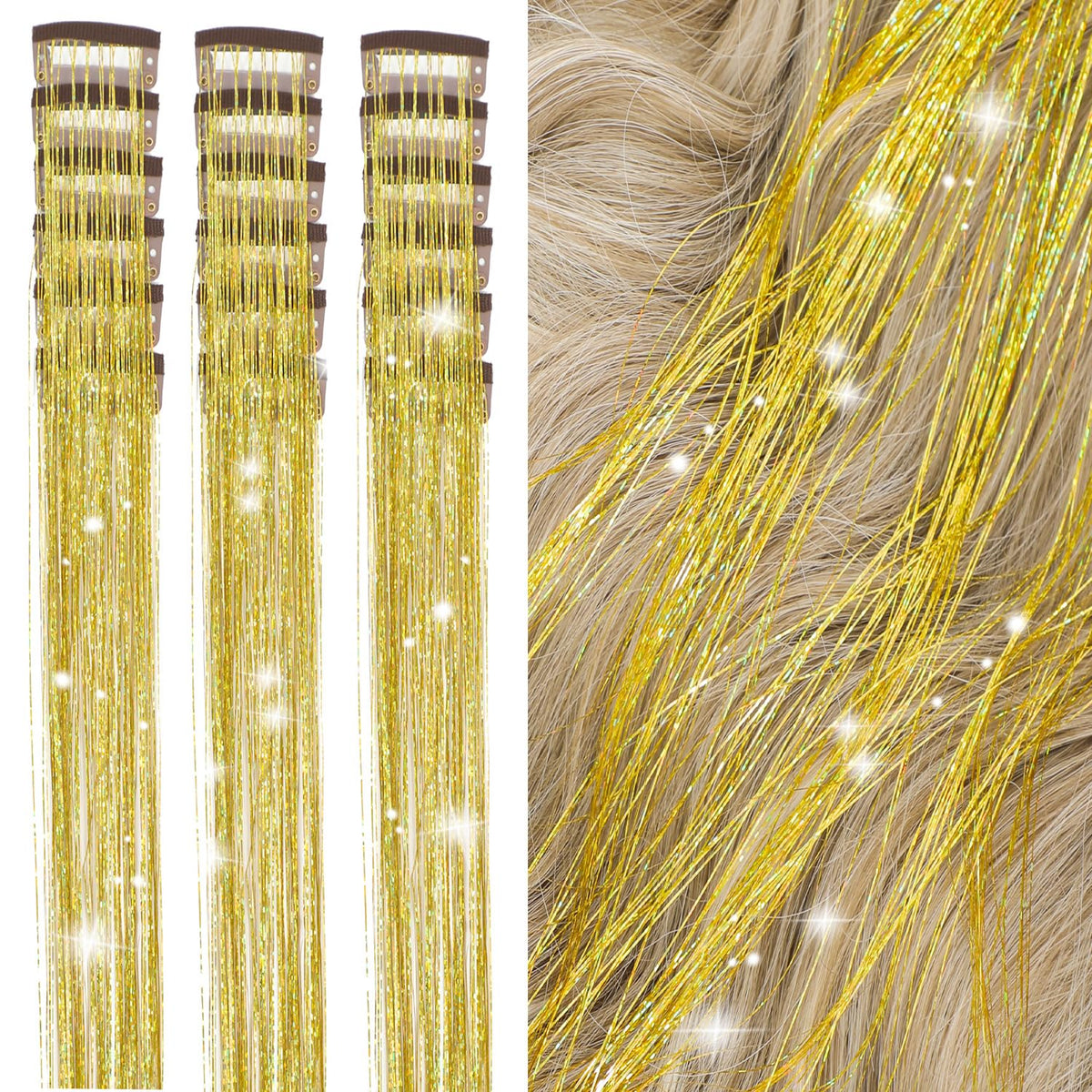 18 Pcs Hair Tinsel Clip in, Pink Hair Tinsel Kit, Tinsel Hair Extensions