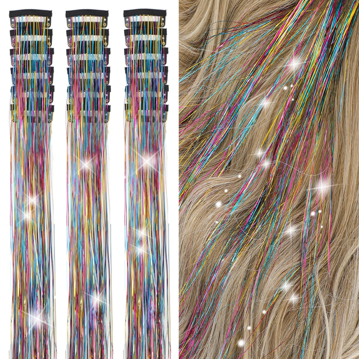 18 Pcs Hair Tinsel Clip in, Pink Hair Tinsel Kit, Tinsel Hair Extensions