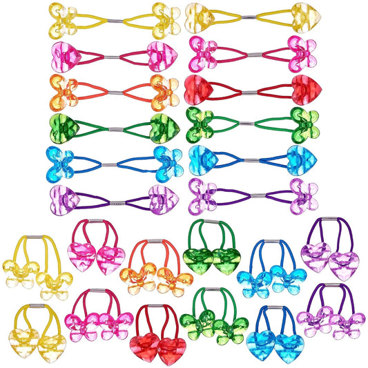 Expressions 24pc Heart & Butterfly Ponytailers, Assorted Multicolored Bead Hair Ties and Holders for Toddlers and Kids