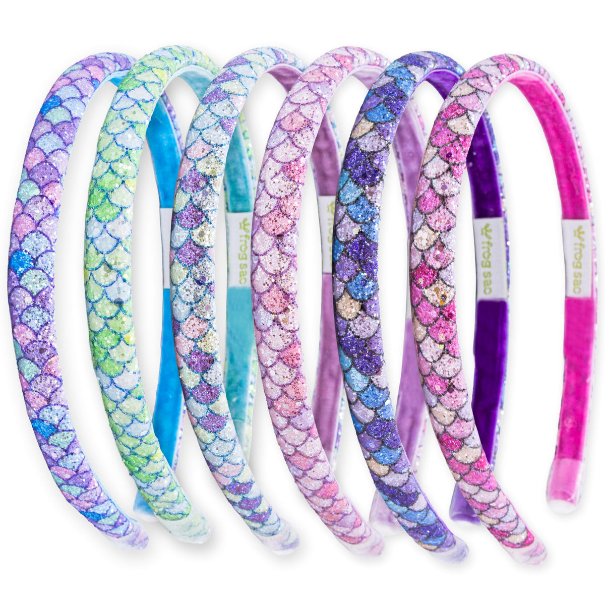 FROG SAC 6 Headbands for Girls - Thin Head Bands for Kids, Toddler Hair Band Accessories, Glitter Mermaid Floral Hairbands, Easter Basket Stocking Stuffers (Pink,Purple,Rainbow,Gold,Black,White)