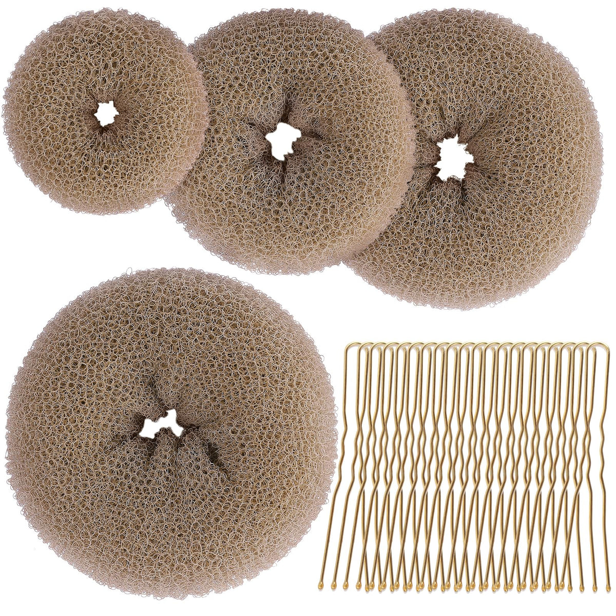 Teenitor Hair Bun Maker, Hair Buns for kids Girls, Hair Donuts, Ballet Bun Maker,4 Size, Light Brown