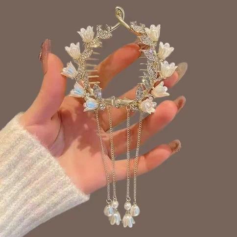 Women's Chinese-Style Alloy-Resin Bling Butterfly Hair Clip with Tassel Holders, Elegant Bun Claw, Ponytail Holder, One Size for Engagement, Anniversary, Business Occasions