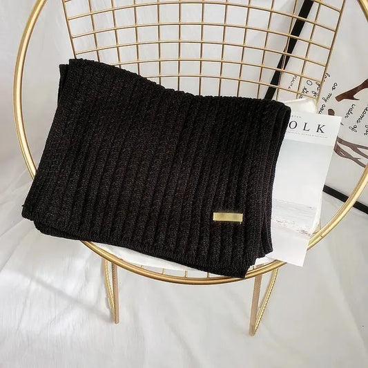 Unisex Plain Classic Wool Blend Wind-Resistant Knit Scarf - Dense Weaving, Generous Length, Neutral Tones, Breathable, Hand Wash, Unisex Couple Matching Winter Accessory, Daily Wear, Black