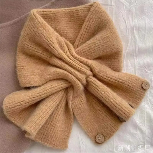 Soft and Skin-Friendly Short Scarf for Women, Cross-Knit Snood, Korean-Style Warm Button Scarf, Fashionable Faux Collar