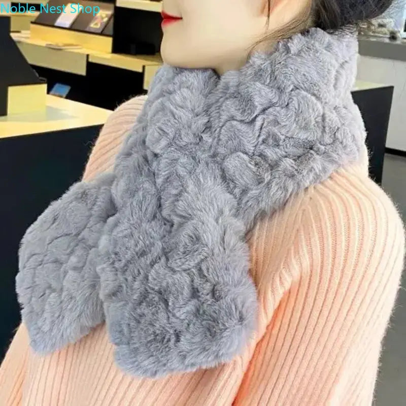 Women’s Soft Plush Plain Polyester Knit Scarf - Solid Beige, Khaki, White Inelastic Neck Wrap, No-Shedding Warm Casual Weekend Accessory, Hand Wash or Dry Clean Only, Inelastic Wrap, Casual Wear, Plain Solid, Weekend Out, Weekend Use