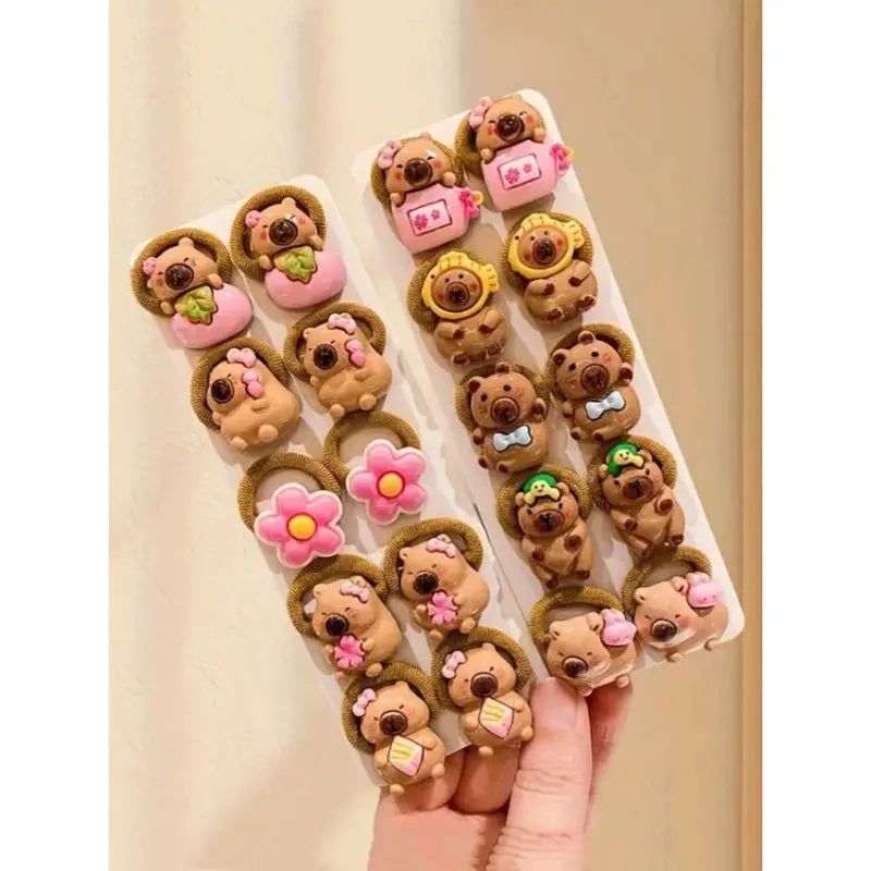 Capybara Animal Faces Hair Ties Pack, 10-20 Pcs Cute Soft High-Stretch Non-Damaging Colorful Elastic Cute Hair Accessories for Girls, Year-Round Daily Wear & Styling