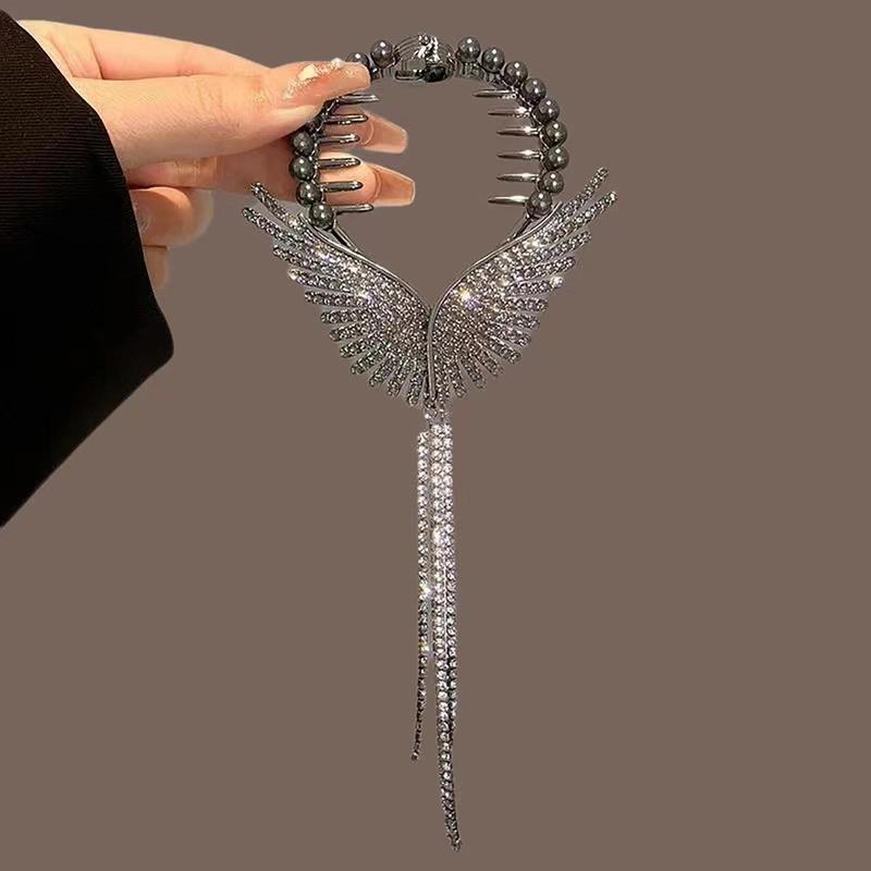 Women's Chinese-Style Alloy-Resin Bling Butterfly Hair Clip with Tassel Holders, Elegant Bun Claw, Ponytail Holder, One Size for Engagement, Anniversary, Business Occasions