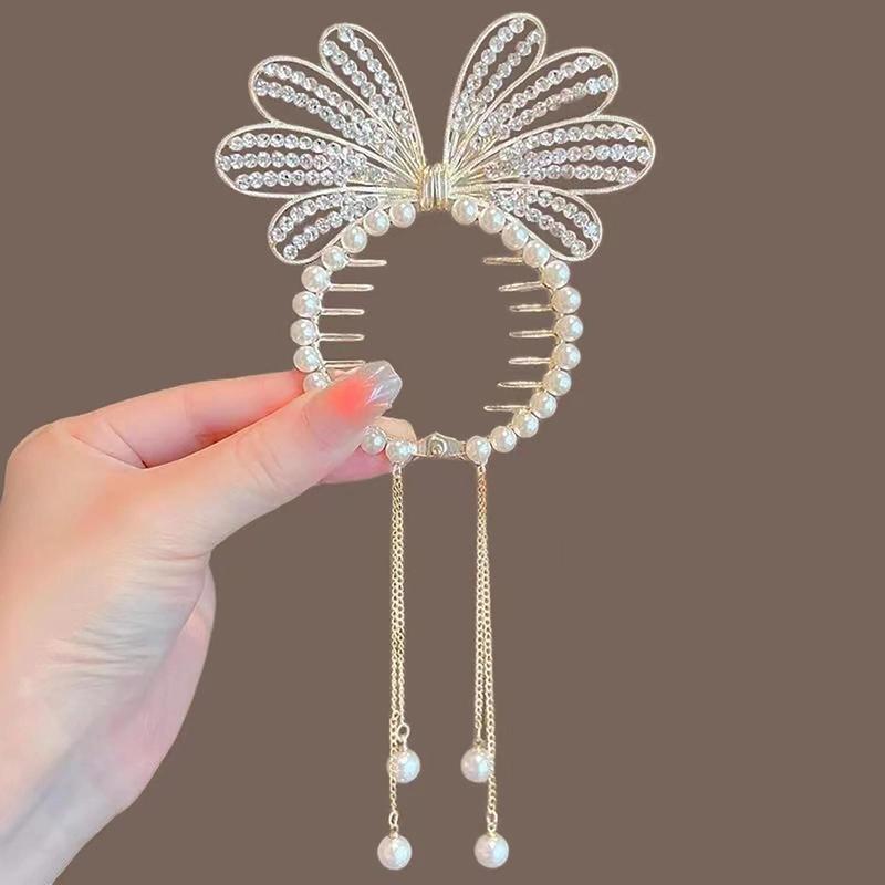Women's Chinese-Style Alloy-Resin Bling Butterfly Hair Clip with Tassel Holders, Elegant Bun Claw, Ponytail Holder, One Size for Engagement, Anniversary, Business Occasions