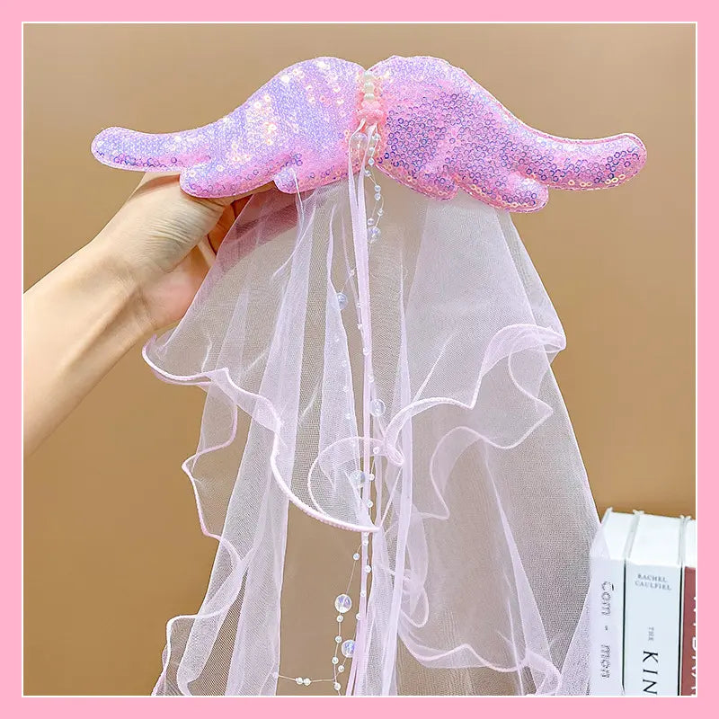 Kids' Polyester Plain Cute Mesh Bow Veil Hair Accessories - One Size Princess Aesthetic Set, Elegant Durable Fairytale Clip/Pin for Girls' Party, Wedding Photography