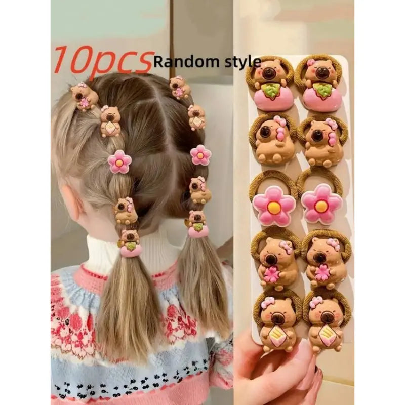 Capybara Animal Faces Hair Ties Pack, 10-20 Pcs Cute Soft High-Stretch Non-Damaging Colorful Elastic Cute Hair Accessories for Girls, Year-Round Daily Wear & Styling