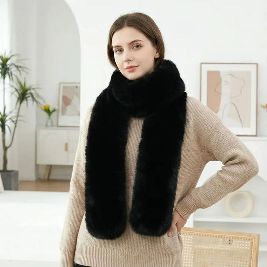 Women's Vintage Thickened Reversible Faux Fur Fashion Scarf - Long-Length Winter Warm Polyester Stole for Adults, One Size
